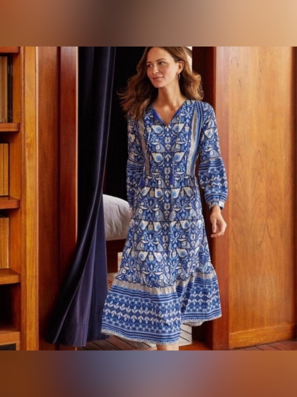 J.McLaughlin Gilda bohemian blue knee length dress L